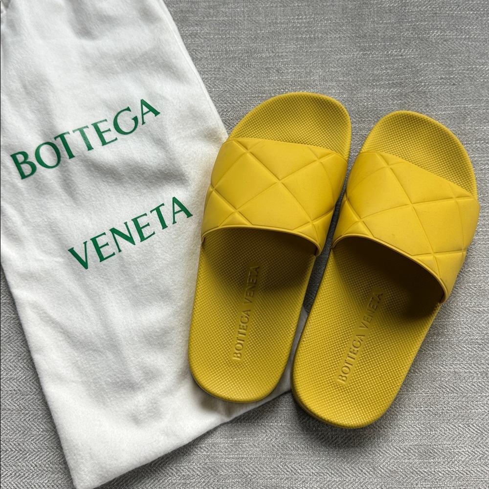 Bottega Veneta Mustard Quilted Slides